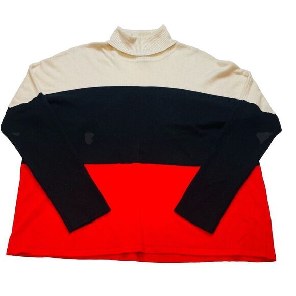 INC Wool Cashmere Sweater Womens XL Beige Black Red Colorblock Turtleneck Office - Picture 1 of 6
